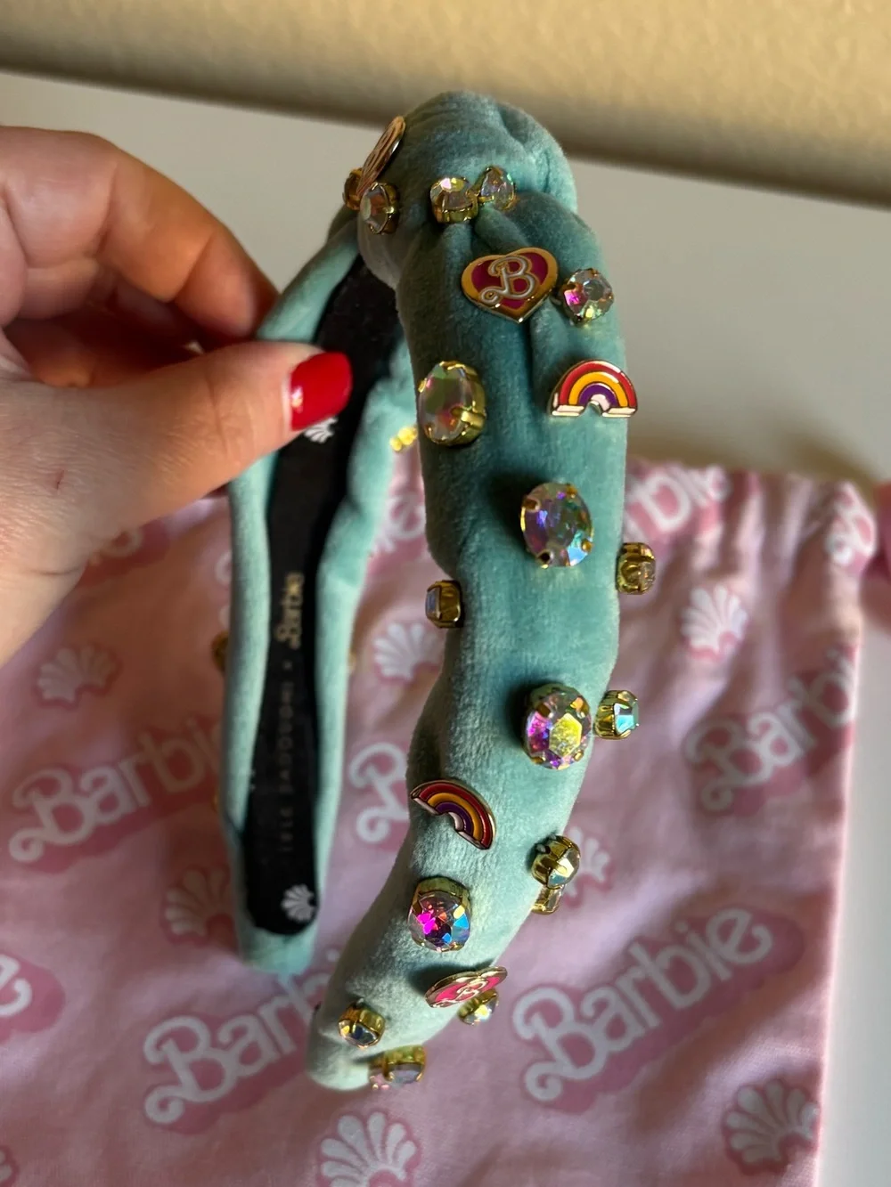 Lele Sadoughi x Barbie Bejeweled Turquoise Top Knot Headband